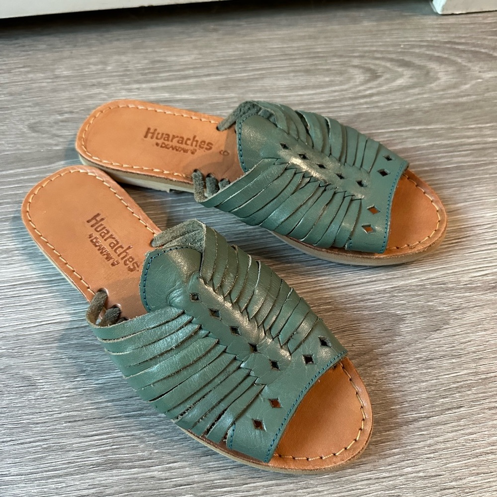Women's Huaraches Green Leather Sandals